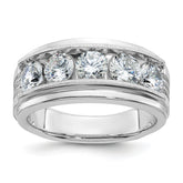 14k White Gold 2 carat Lab Grown Diamond VS/SI+ G+ Five Stone Complete Polished Satin and Grooved Men's Ring