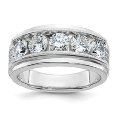 14k White Gold 2 carat Lab Grown Diamond VS/SI+ G+ Five Stone Complete Polished Satin and Grooved Men's Ring