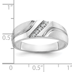 10k White Gold Men's Polished Satin and Grooved 5-Stone 1/20 Carat A Quality Diamond Ring