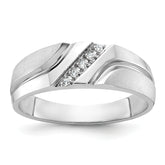 10k White Gold Men's Polished Satin and Grooved 5-Stone 1/20 Carat A Quality Diamond Ring