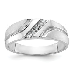10k White Gold Men's Polished Satin and Grooved 5-Stone 1/20 Carat A Quality Diamond Ring