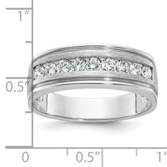 14k White Gold Men's Polished Brushed and Grooved 9-Stone Ring Mounting - Sophia Jewelers