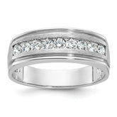 14k White Gold Men's Polished Brushed and Grooved 9-Stone Ring Mounting - Sophia Jewelers