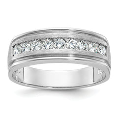 14k White Gold Men's Polished Brushed and Grooved 9-Stone Ring Mounting - Sophia Jewelers