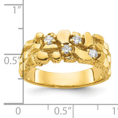 10k Men's Polished Nugget Texture 1/4 Carat A Quality Diamond Ring