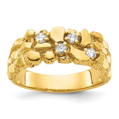 10k Men's Polished Nugget Texture 1/4 Carat A Quality Diamond Ring