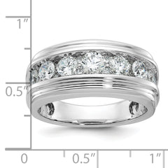 10k White Gold Men's Polished and Grooved 2 Carat A Quality Diamond Ring