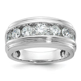 10k White Gold Men's Polished and Grooved 2 Carat A Quality Diamond Ring