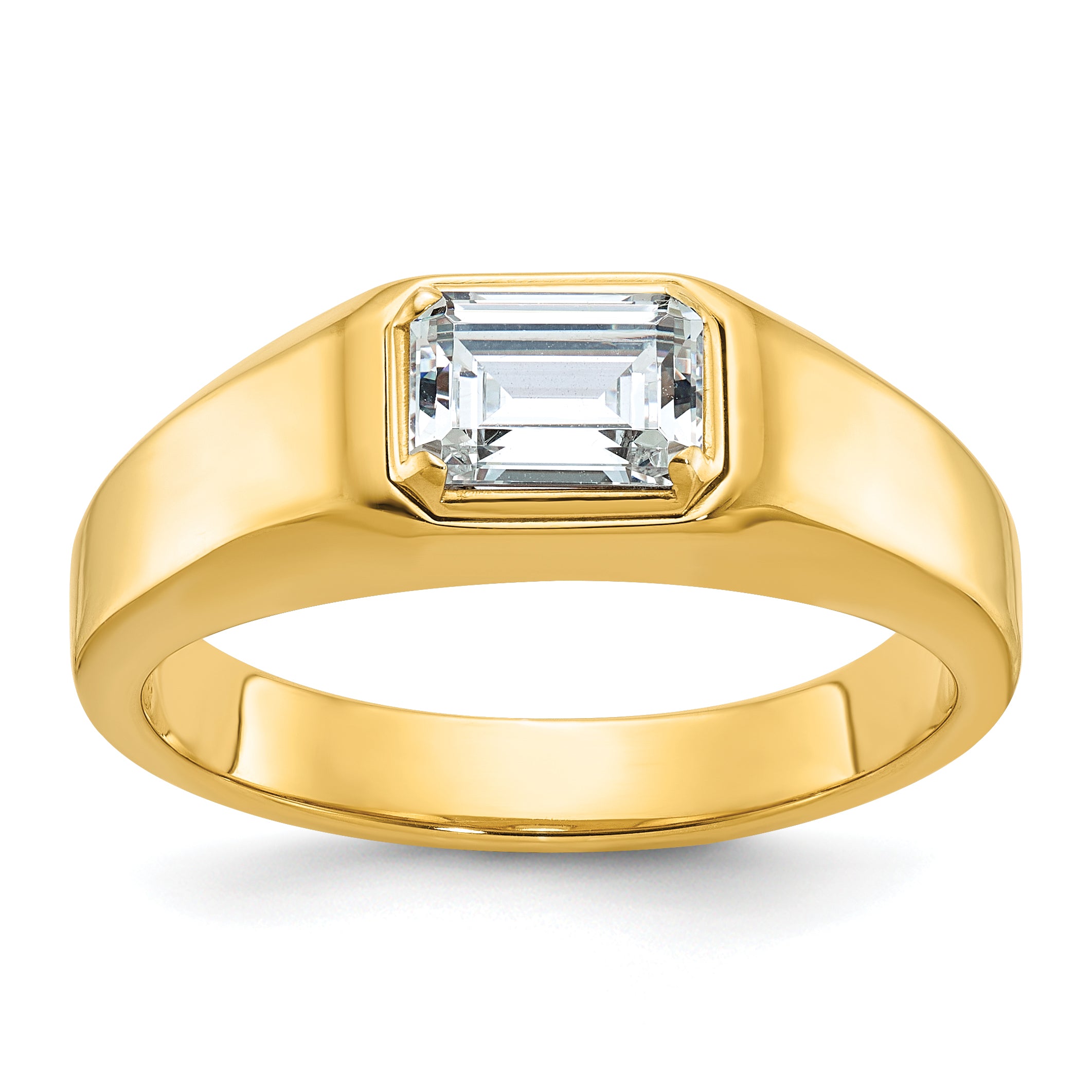 10k Men's Polished Emerald-cut Stone Ring Mounting (No Stones Included)