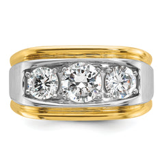 14k Two-tone Men's Polished and Satin 3-Stone Ring Mounting (No Stones Included)