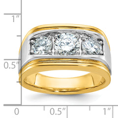 14k Two-tone Men's Polished and Satin 3-Stone Ring Mounting (No Stones Included)