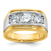 14k Two-tone Men's Polished and Satin 3-Stone Ring Mounting (No Stones Included)
