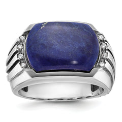 14k White Gold with Black Rhodium Men's Lapis and Diamond Ring Mounting (No Stones Included)