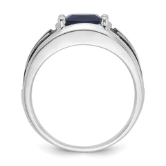 14k White Gold with Black Rhodium Men's Created Sapphire Complete Ring
