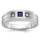 14k White Gold Men's Satin Lab Created Sapphire Diamond Ring Mounting - Sophia Jewelers