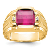 10k Men's Satin Cr. Ruby and Diamond Complete Ring