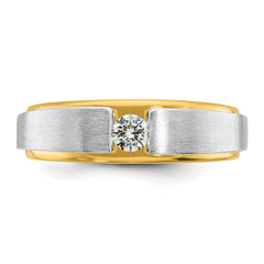 14k Two-tone 1/15 carat Lab Grown Diamond VS/SI+ G+ Complete Polished and Satin Men's Band