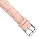 18mm Long Pink Crocodile Grain Chronograph Leather with Silver-tone Buckle 8.5 inch Watch Band