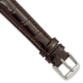 16mm Long Dark Brown Crocodile Grain Chronograph Leather with Silver-tone Buckle 8.5 inch Watch Band