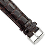 22mm Short Dark Brown Crocodile Grain Chronograph Leather with Silver-tone Buckle 6.75 inch Watch Band