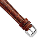 16mm Long Havana Crocodile Grain Chronograph Leather with Silver-tone Buckle 8.5 inch Watch Band