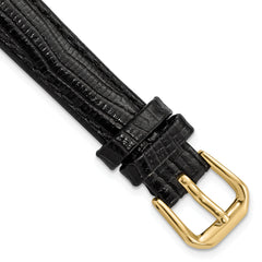 12mm Black Snake Grain Leather with Gold-tone Buckle 6.75 inch Watch Band