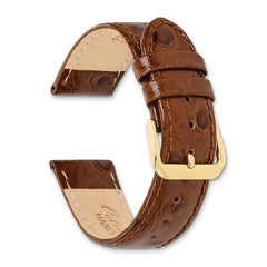 12mm Havana Ostrich Grain Leather with Gold-tone Buckle 6.75 inch Watch Band