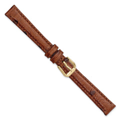 12mm Havana Ostrich Grain Leather with Gold-tone Buckle 6.75 inch Watch Band