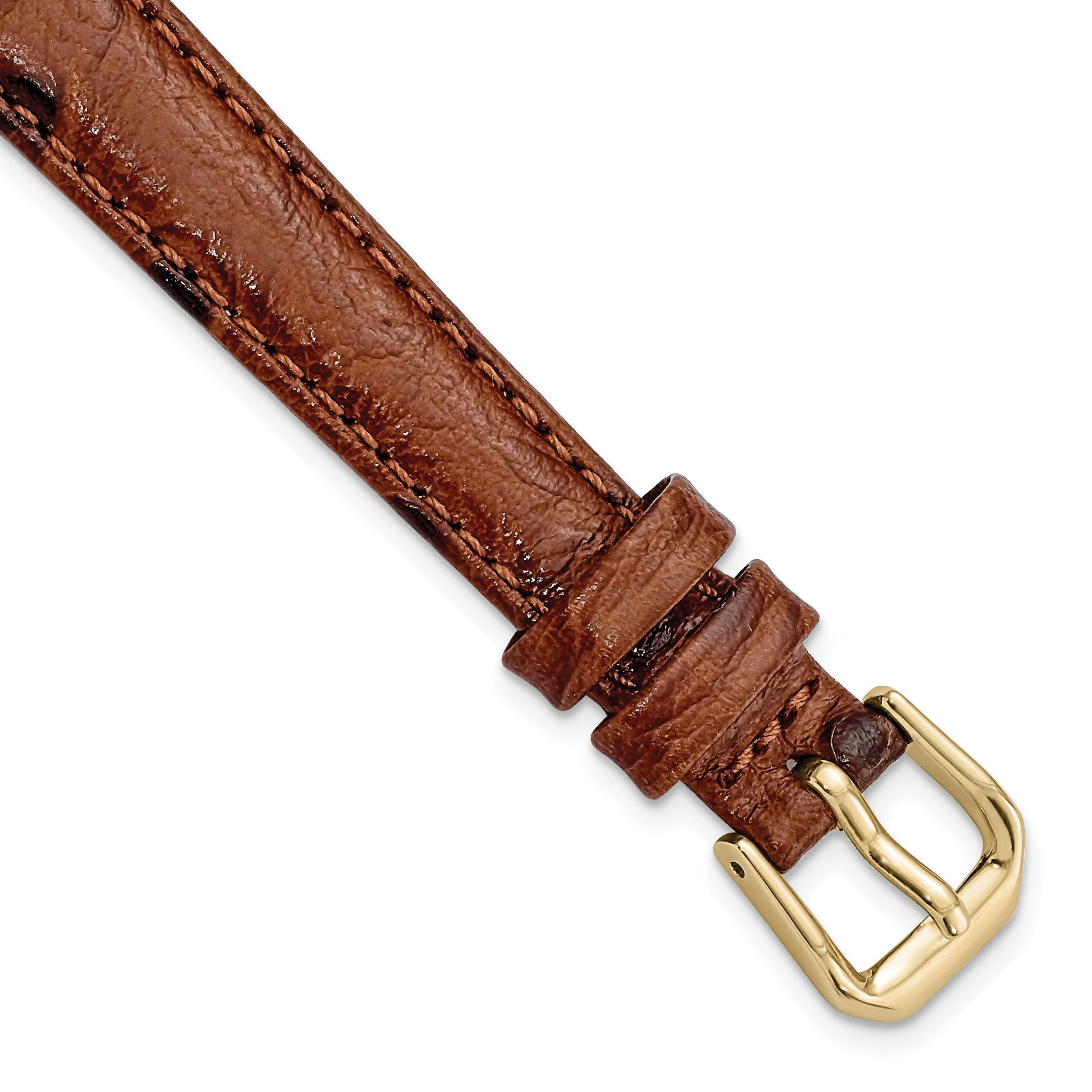12mm Havana Ostrich Grain Leather with Gold-tone Buckle 6.75 inch Watch Band