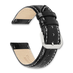 12mm Black Crocodile Grain Chronograph Leather with White Stitching and Silver-tone Buckle 7.5 inch Watch Band