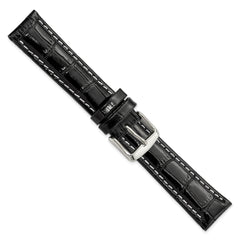 12mm Black Crocodile Grain Chronograph Leather with White Stitching and Silver-tone Buckle 7.5 inch Watch Band