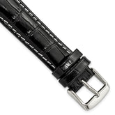 12mm Black Crocodile Grain Chronograph Leather with White Stitching and Silver-tone Buckle 7.5 inch Watch Band