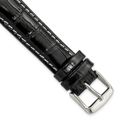 12mm Black Crocodile Grain Chronograph Leather with White Stitching and Silver-tone Buckle 7.5 inch Watch Band