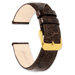 10mm Short Brown Genuine Caiman Leather with Gold-tone Buckle 6 inch Watch Band