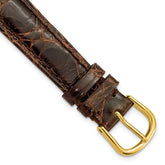 10mm Short Brown Genuine Caiman Leather with Gold-tone Buckle 6 inch Watch Band