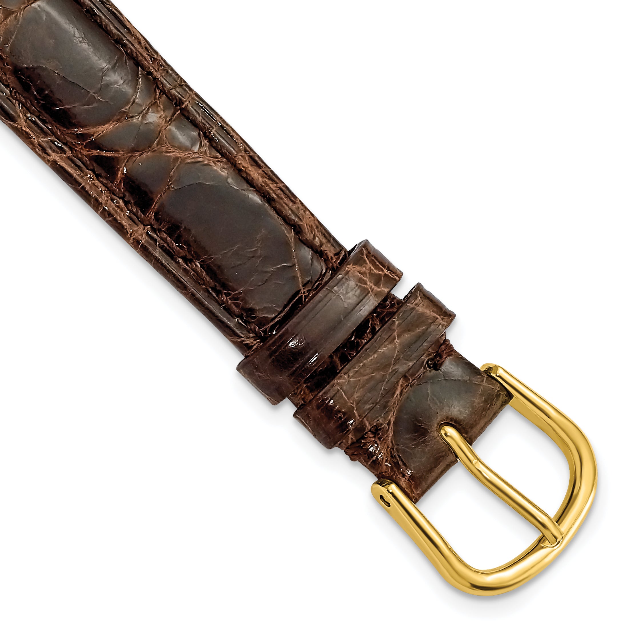 10mm Long Brown Genuine Caiman Leather with Gold-tone Buckle 7.75 inch Watch Band