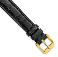 12mm Black Genuine Caiman Leather with Gold-tone Buckle 6.75 inch Watch Band