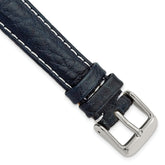 16mm Navy Sport Leather with White Stitching and Silver-tone Buckle 7.5 inch Watch Band