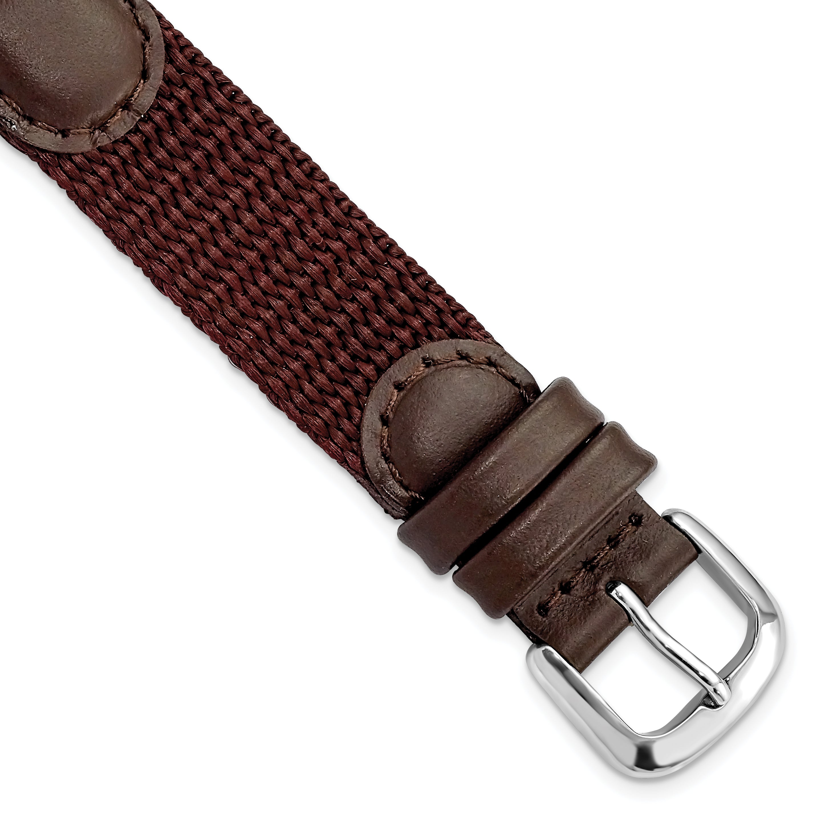 16mm Brown Army Style Nylon and Leather with Stainless Steel Buckle and Quick Release Spring Bars 7.75 inch Watch Band