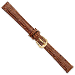 12mm Havana Brown Snake Grain Leather with Gold-tone Buckle 6.75 inch Watch Band