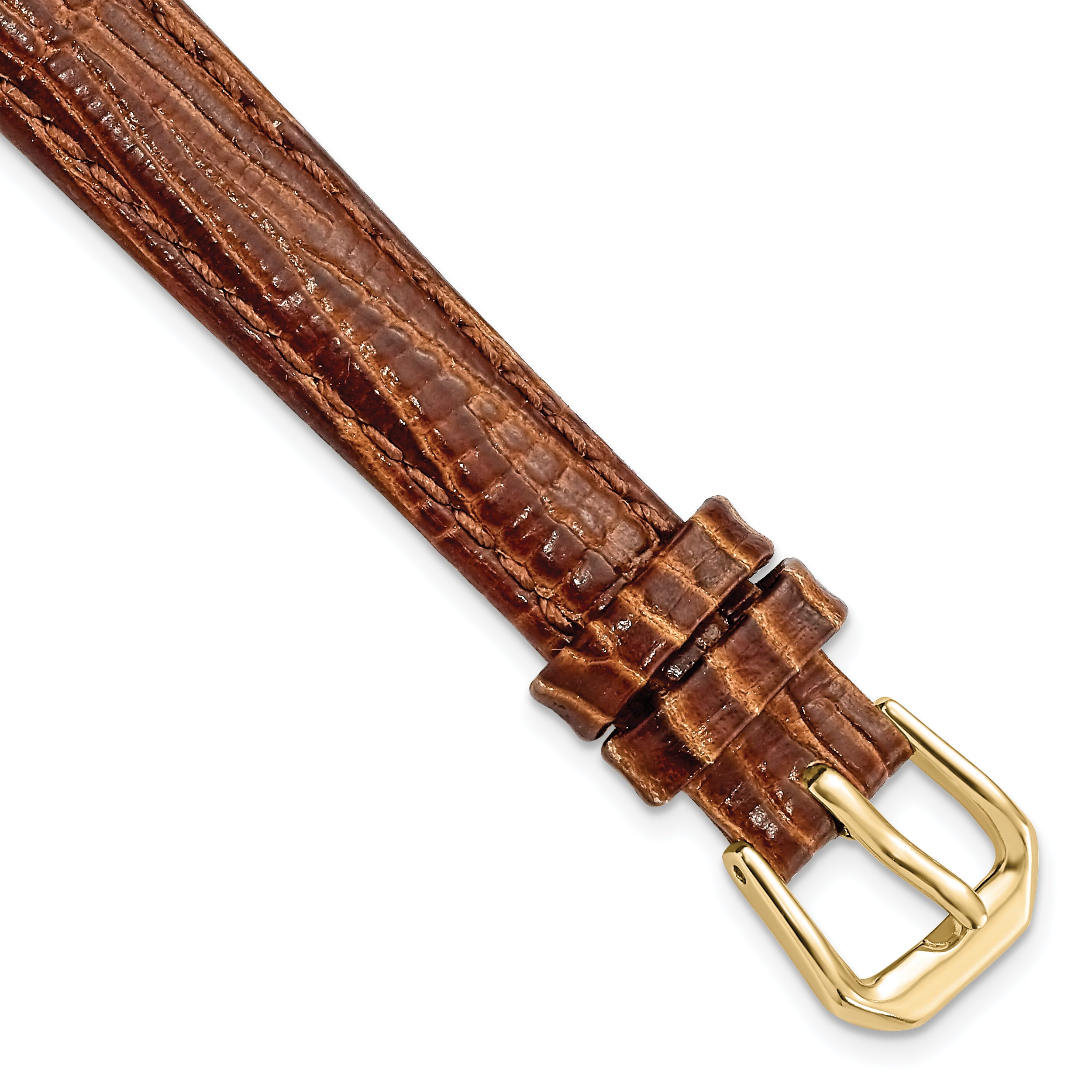 12mm Havana Brown Snake Grain Leather with Gold-tone Buckle 6.75 inch Watch Band