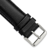 20mm Long Black Leather Chronograph with Silver-tone Buckle 8.5 inch Watch Band
