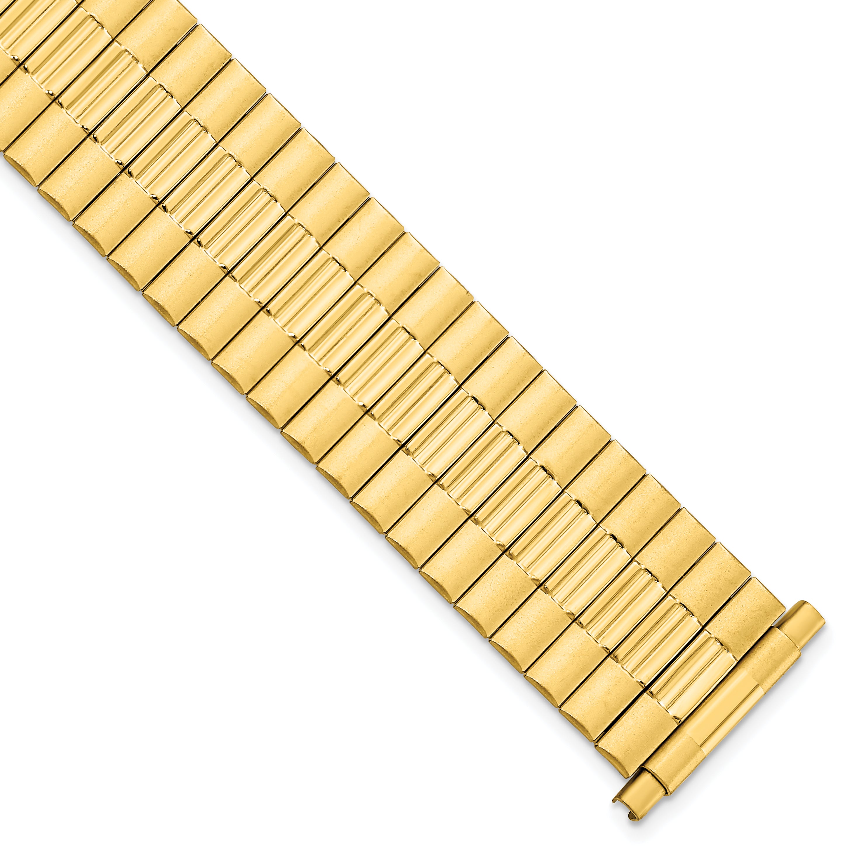 Mens Long 17-22mm Satin and Polished Yellow IP-plated Stainless Steel 7.25 inch Expansion Watch Band