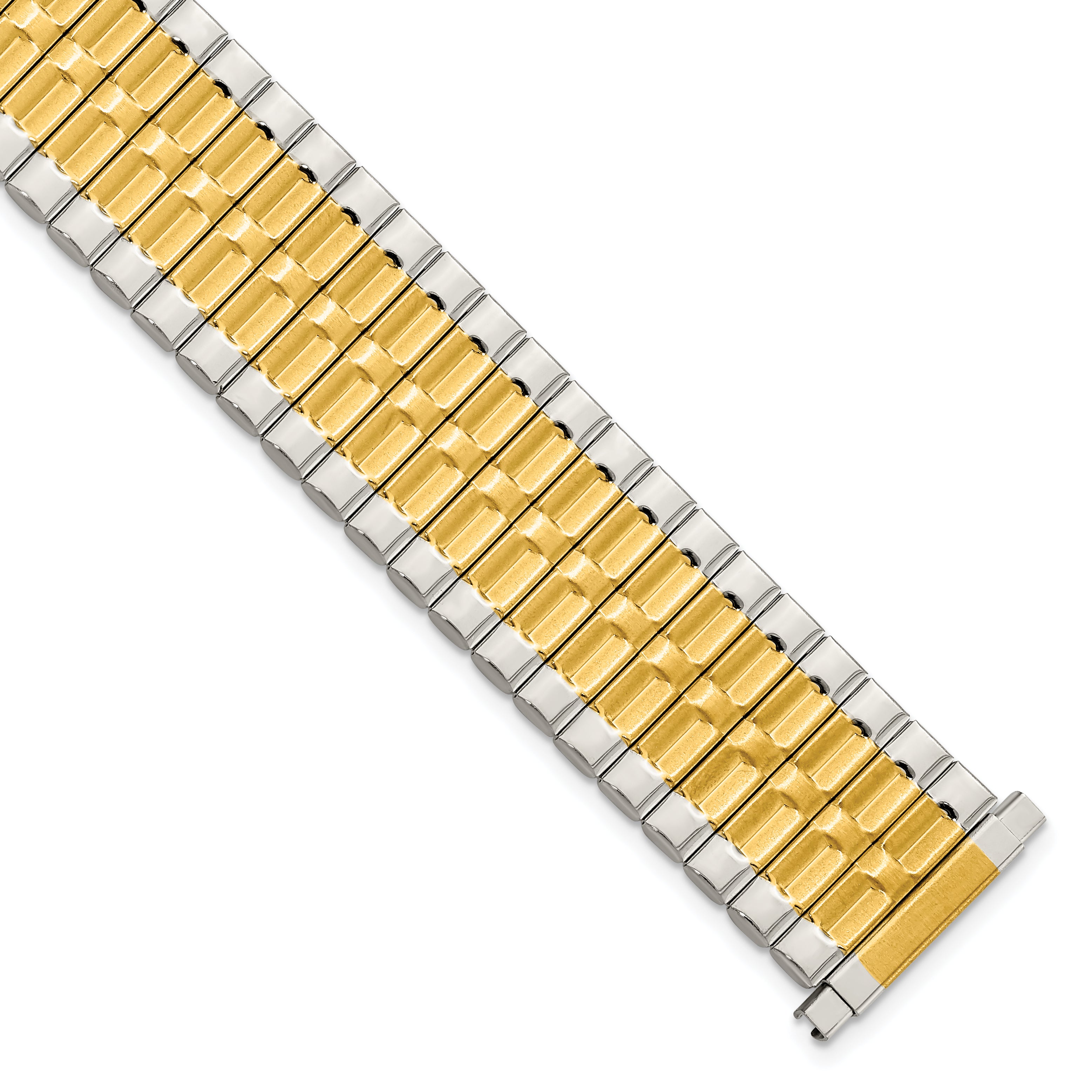 Mens Long 17-22mm Satin and Polished Two-tone IP-plated Stainless Steel 7.25 inch Expansion Watch Band