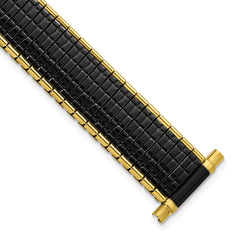 Romunda Mens 16-20mm Black and Yellow-tone Stainless Steel 6.5 inch Expansion Watch Band