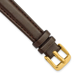 14mm Dark Brown Glove Leather with Gold-tone Panerai Style Buckle 6.75 inch Watch Band
