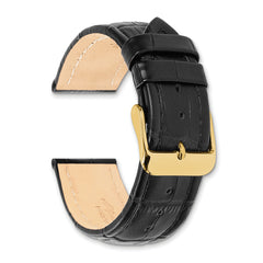 14mm Black Matte Alligator Grain Leather with Gold-tone Buckle 6.75 inch Watch Band