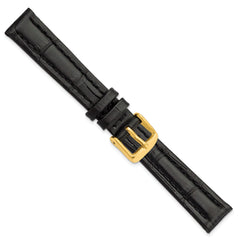 14mm Black Matte Alligator Grain Leather with Gold-tone Buckle 6.75 inch Watch Band