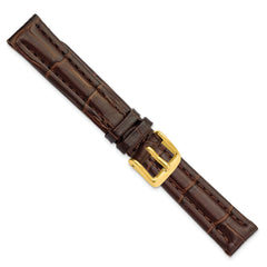 14mm Dark Brown Matte Alligator Grain Leather with Gold-tone Buckle 6.75 inch Watch Band