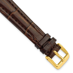 14mm Dark Brown Matte Alligator Grain Leather with Gold-tone Buckle 6.75 inch Watch Band
